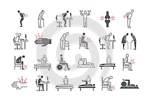 Joint pain. Icons set. Vector signs for web graphics.