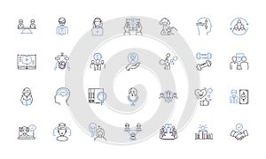 Joint research line icons collection. Collaboration, Partnership, Synergy, Discovery, Unity, Innovation, Consensus