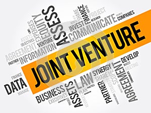 Joint Venture word cloud collage, business concept background
