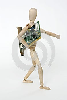 Jointed doll with computer circuit board photo