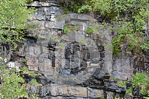 Jointed Moine Schist Rockface supporting vegetation photo