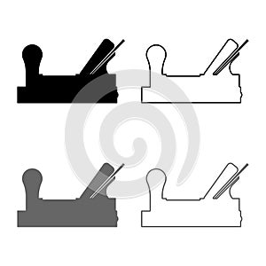 Jointer plane with wood icon set grey black color illustration outline flat style simple image