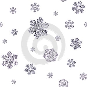 Jointless texture of different snowflakes on white background