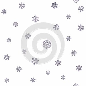 Jointless texture of different snowflakes on white background