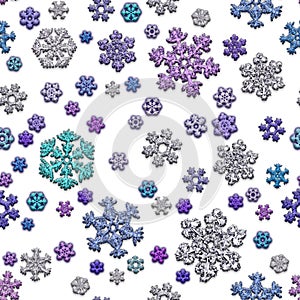 Jointless texture of different snowflakes on white background