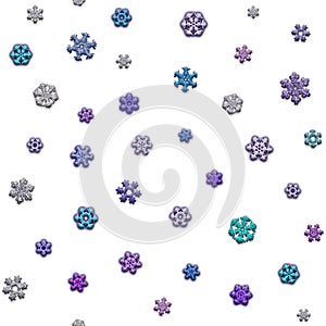 Jointless texture of different snowflakes on white background