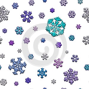 Jointless texture of different snowflakes on white background