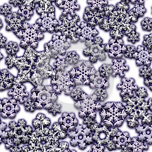 Jointless texture of different snowflakes on white background