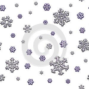 Jointless texture of different snowflakes on white background