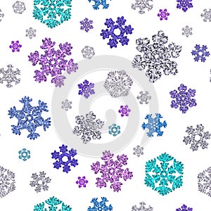 Jointless texture of different snowflakes on white background