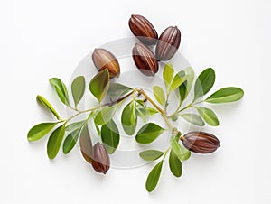 Jojoba plant with seeds isolated on white background