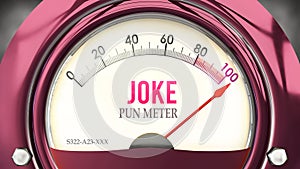 Joke and Pun Meter that is hitting a full scale, showing a very high level of joke ,3d illustration