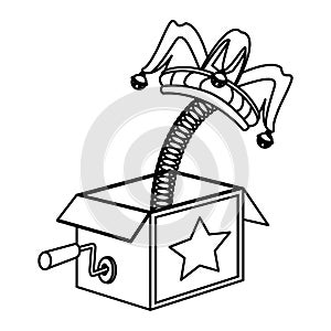 Joke surprise box with jester hat black and white
