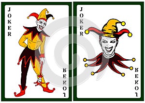 Joker in colorful costume playing card photo