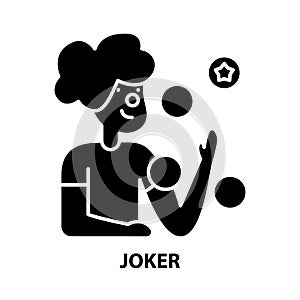 joker icon, black vector sign with editable strokes, concept illustration