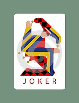 Joker playing card and logo design in funny modern flat style