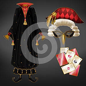 Joker suit and playing cards realistic vector