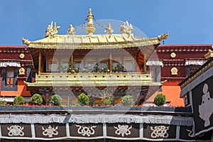 Jokhang temple gplden roof in Lhasa, Tibet