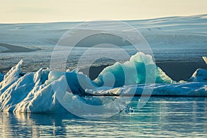 Jokulsarlon glacier lagoon with icebergs