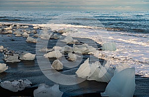 Jokulsarlon Glacier Lagoon in Iceland during a summer sunset