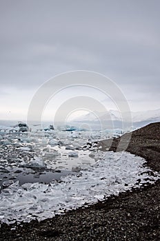 Jokulsarlon Glacier lagoon shoreline