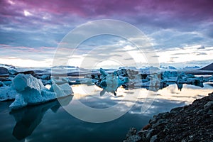 jokulsarlon Lagoon in Iceland at Sunset