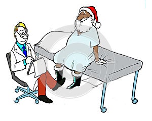 Jolly black Santa Claus is at doctor\'s