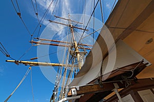 Jolly boat and James Craig mast and rigging, three masted barque