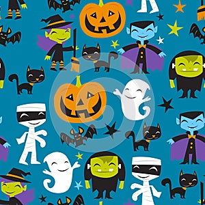 Jolly Halloween Monsters Seamless Pattern Background
