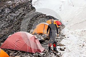 Jolly Mountain Climber and High Altitude Camp
