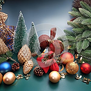 Jolly panorama of playthings and decked boughs