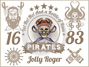 Jolly Roger - Pirate design elements. Vector set