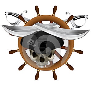 Jolly Roger Pirate ship`s wheel saber