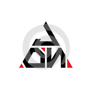 JOM triangle letter logo design with triangle shape. JOM triangle logo design monogram. JOM triangle vector logo template with red