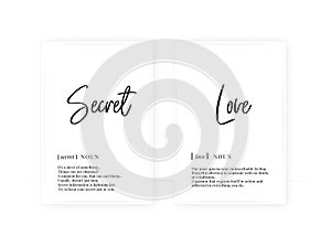 Secret and love definition, ÃÂ¼inimalist Wording Design