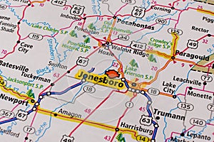 Jonesboro city on Usa travel map. photo