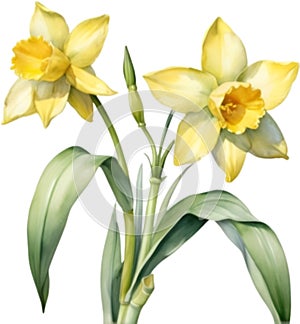 Jonquil flower, Watercolor painting of a Jonquil flower. AI-Generated.