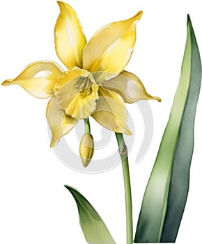 Jonquil flower, Watercolor painting of a Jonquil flower. AI-Generated.