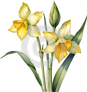 Jonquil flower, Watercolor painting of a Jonquil flower. AI-Generated.