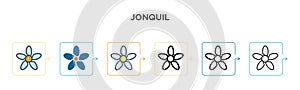 Jonquil vector icon in 6 different modern styles. Black, two colored jonquil icons designed in filled, outline, line and stroke