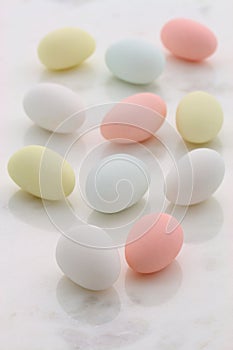 Jordan almonds on carrara marble