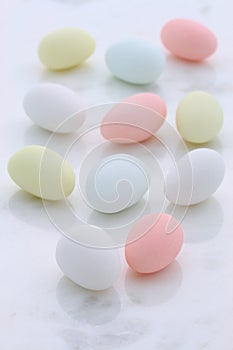 Jordan almonds on carrara marble