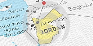 Jordan, Amman - push pin on political map