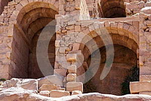 Jordan. Ancient city of Petra, rock-hewn is capital Nabataean kingdom. Houses, crypts and temples