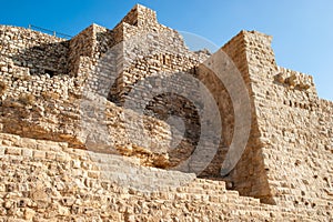 Jordan.. Castle of crusaders El-Karak. Stone steps leading to fortress wall.Impregnable fortress of El-Karak