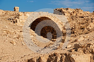 Jordan. Iinterior buildings in front of fortress Crusader castle El-Karak. Impregnable fortress of El-Karak