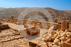 Jordan. Impregnable fortress of El-Karak or \'Fortress of Crow\' was built by Crusaders in 1162. View of surroundings