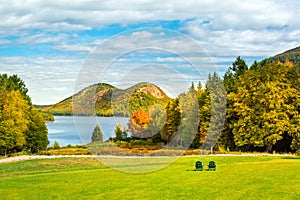 Jordan Pond and The Bubble mountains in Acadia Nantional Park, Maine