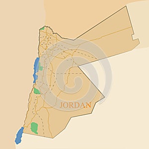 Jordan. Vector map. Geographic map detailed with the designation