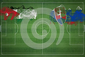 Jordánsko vs slovensko futbalový zápas, národné farby, národné vlajky, futbalové ihrisko, futbalový zápas, kopírovať priestor